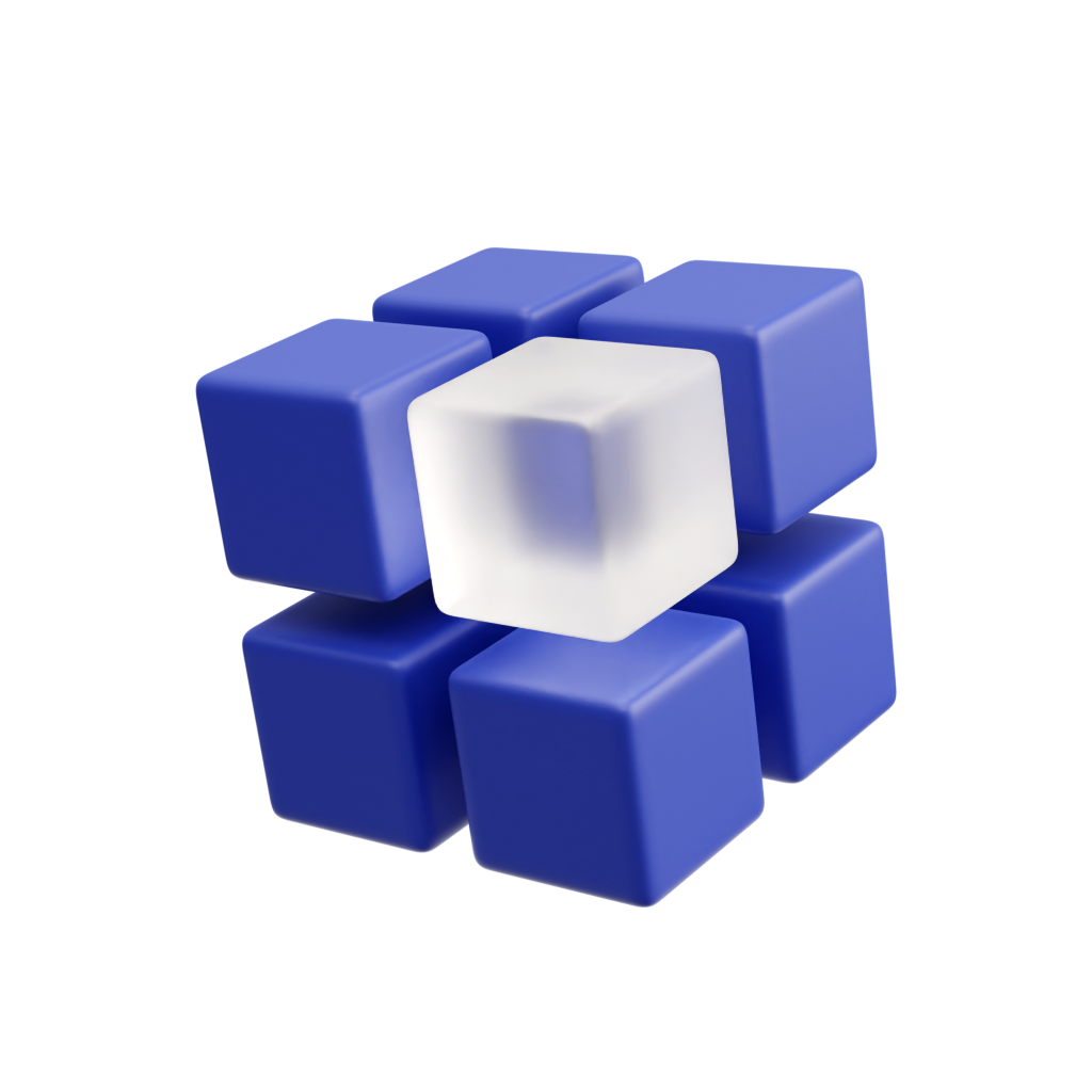 2x2 Blue cube with a white corner cube