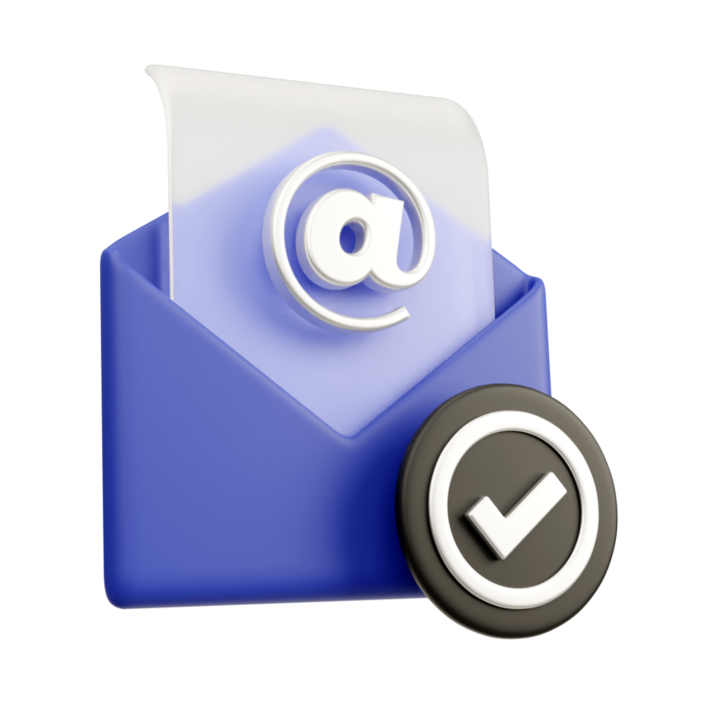 Envelope with an @ sign and a tick