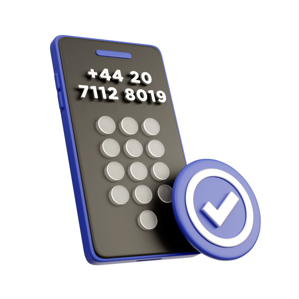A blue phone with a tick to suggest a valid phone number